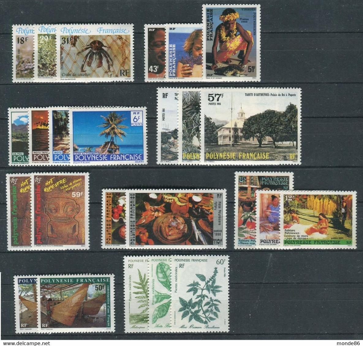 POLYNESIE FRANCAISE - Année Complète 1986 ** - BF + PA Inclus - Volledig Jaar