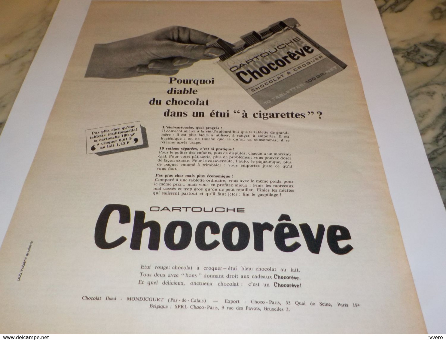 ANCIENNE PUBLICITE CARTOUCHE CHOCOREVE 1966 - Poster & Plakate