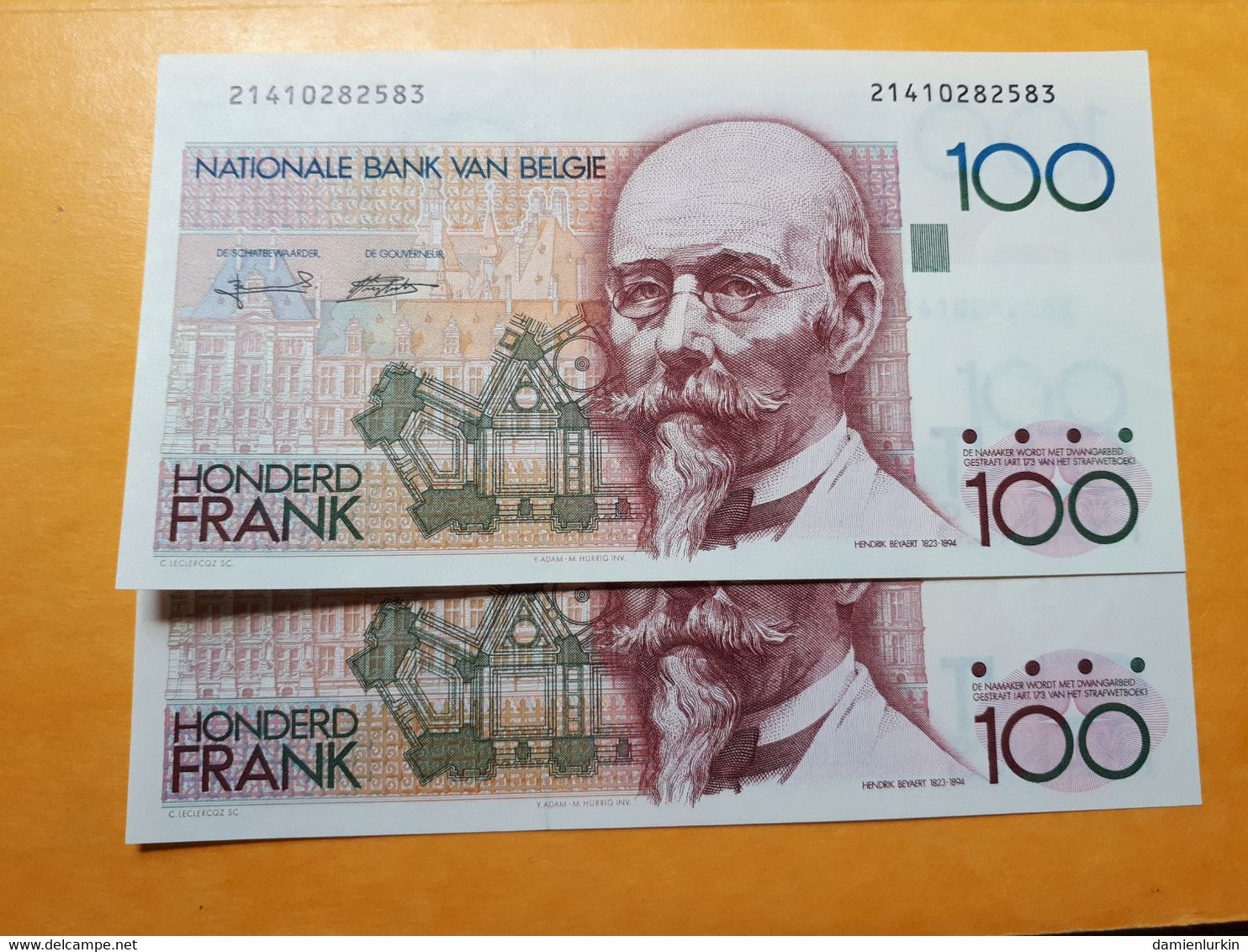 --PROMO 47.50€-- BELGIQUE 100FR 1982-1994 SERIE DE 2 BILLETS SE SUIVENT UNC --LIRE DESCRIPTIF-- - 100 Francs