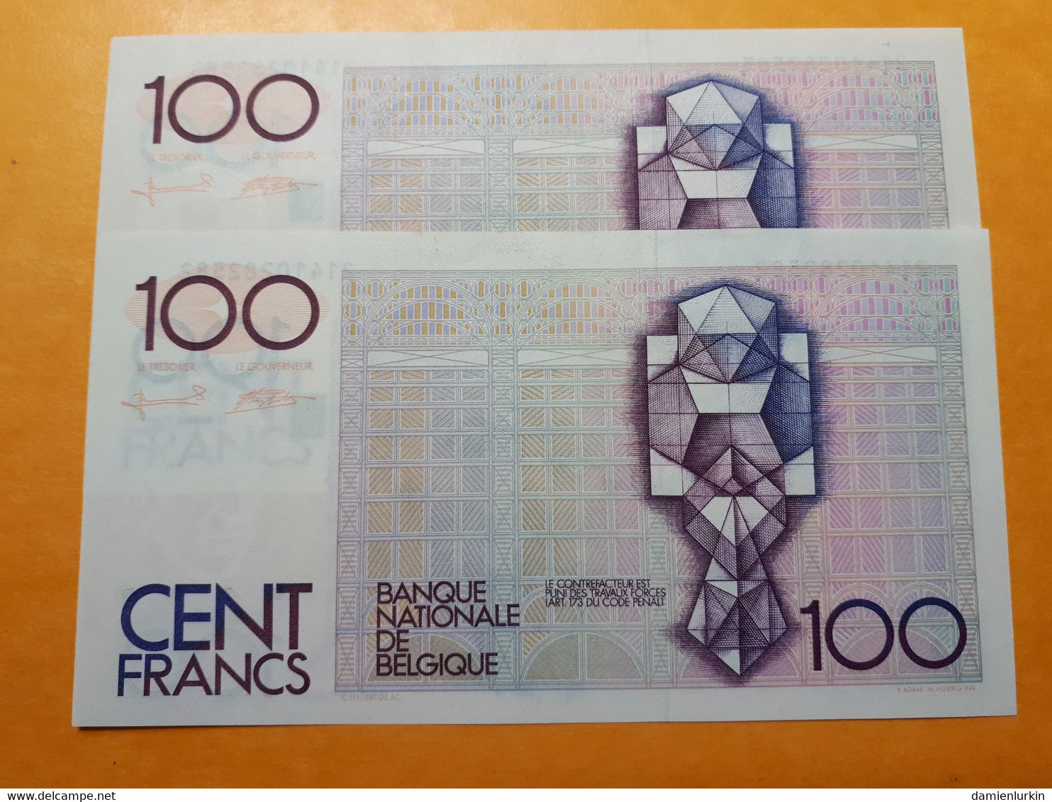 --PROMO 47.50€-- BELGIQUE 100FR 1982-1994 SERIE DE 2 BILLETS SE SUIVENT UNC --LIRE DESCRIPTIF-- - 100 Francs