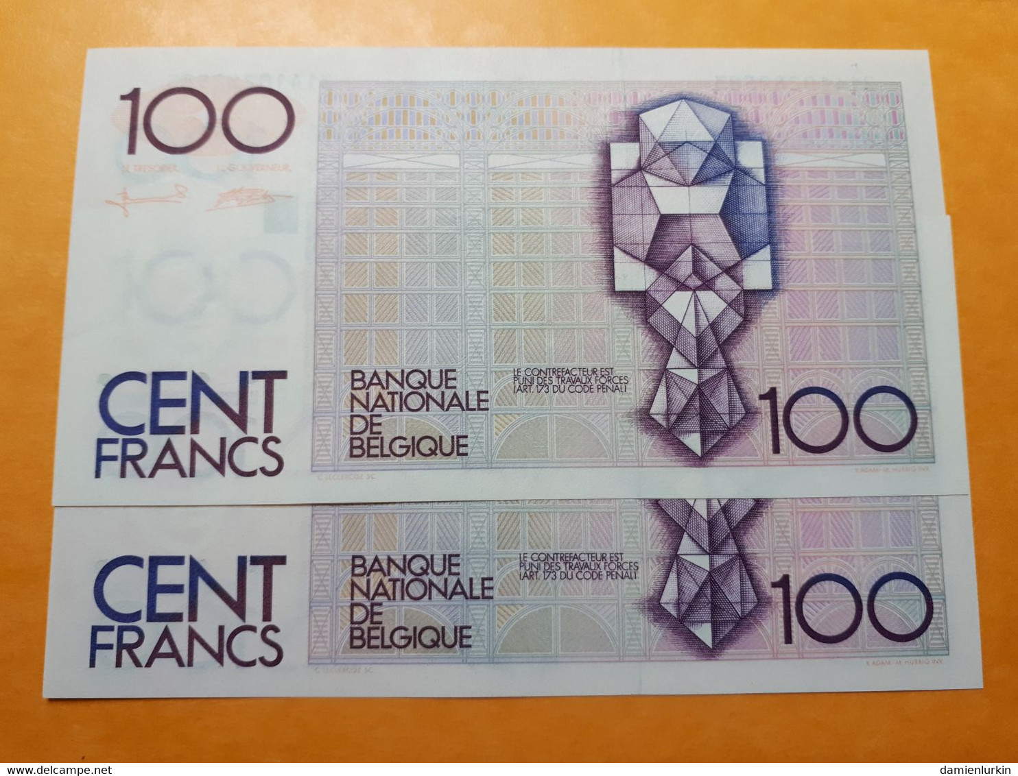 --PROMO 47.50€-- BELGIQUE 100FR 1982-1994 SERIE DE 2 BILLETS SE SUIVENT UNC --LIRE DESCRIPTIF-- - 100 Francos