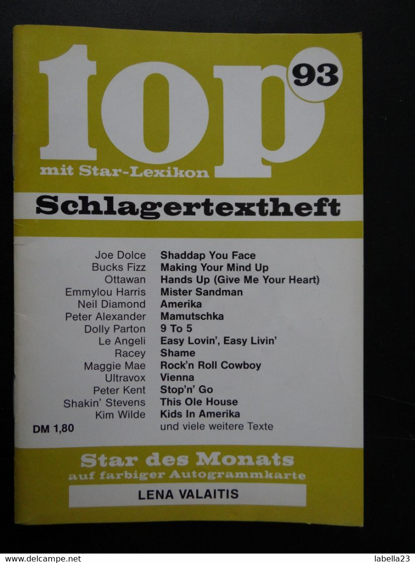 TOP Schlagertextheft Nr. 93, Farbige Autogrammkarte Fehlt - Musica