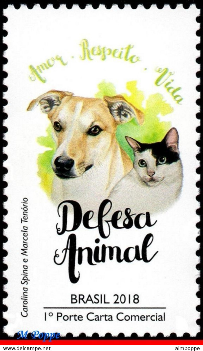 Ref. BR-V2018-02+E BRAZIL 2018 ANIMALS, FAUNA, ANIMAL DEFENSE, DOG, CAT,, DOMESTIC ANIMALS, MNH + EDICT 1V - Neufs