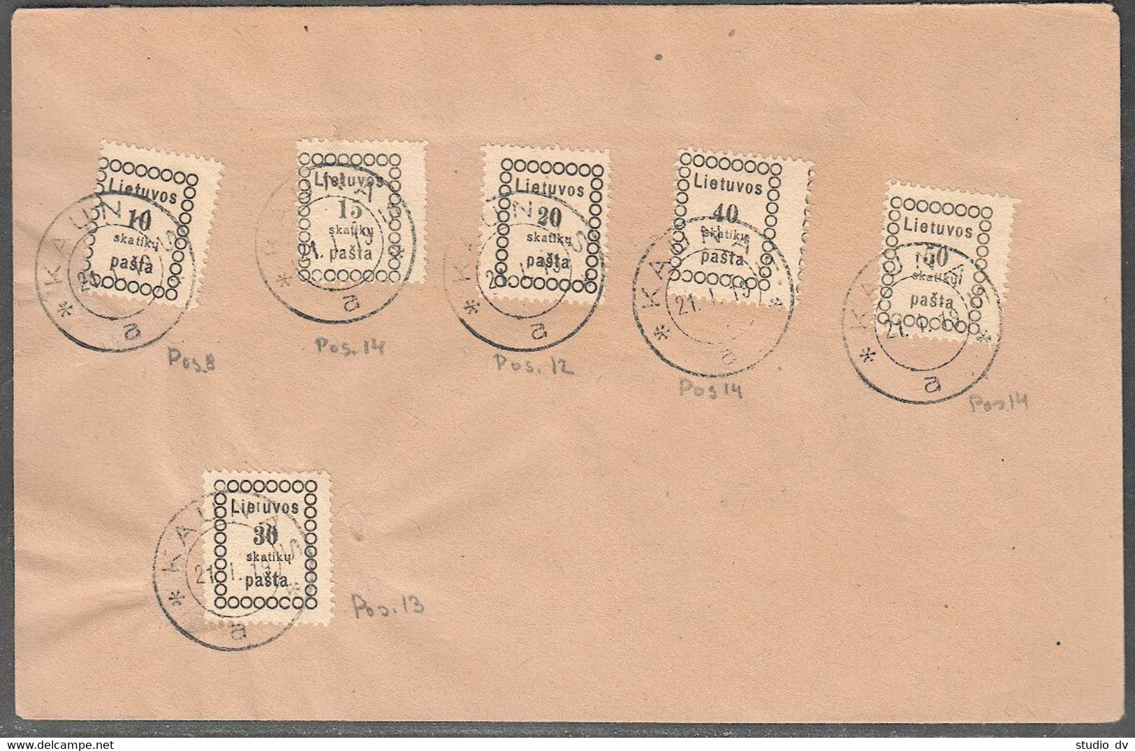 Lithuania 1918 Mi 3-8, Used, On Cover - Lithuania