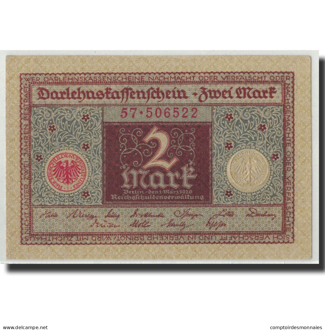 Billet, Allemagne, 2 Mark, 1920, 1920-03-01, KM:60, SPL - Reichsschuldenverwaltung