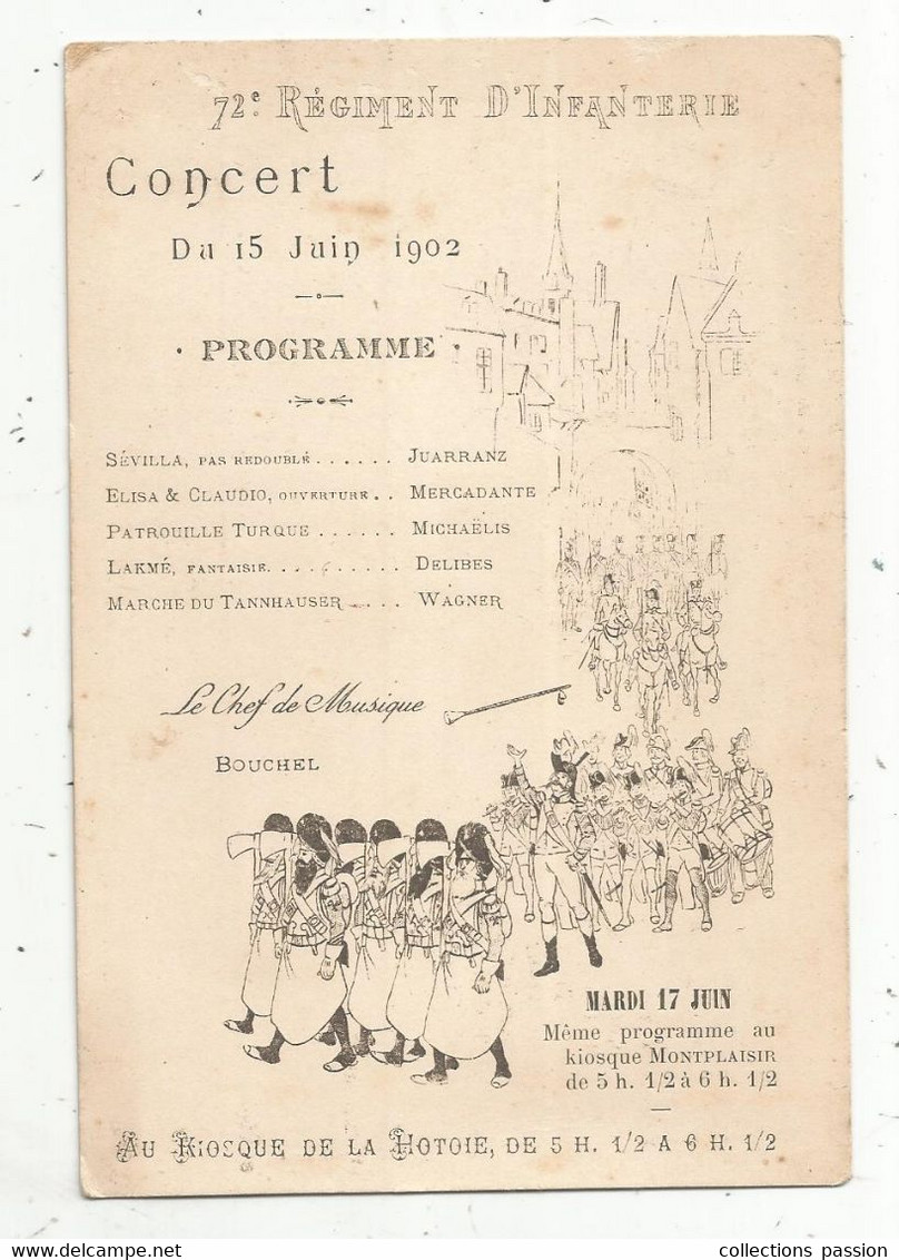 Programme ,CONCERT Au Kiosque De La HOTOIE ,AMIENS , 1902 , Militaria , 72 E Régiment D'Infanterie , Frais Fr 1.65 E - Programs