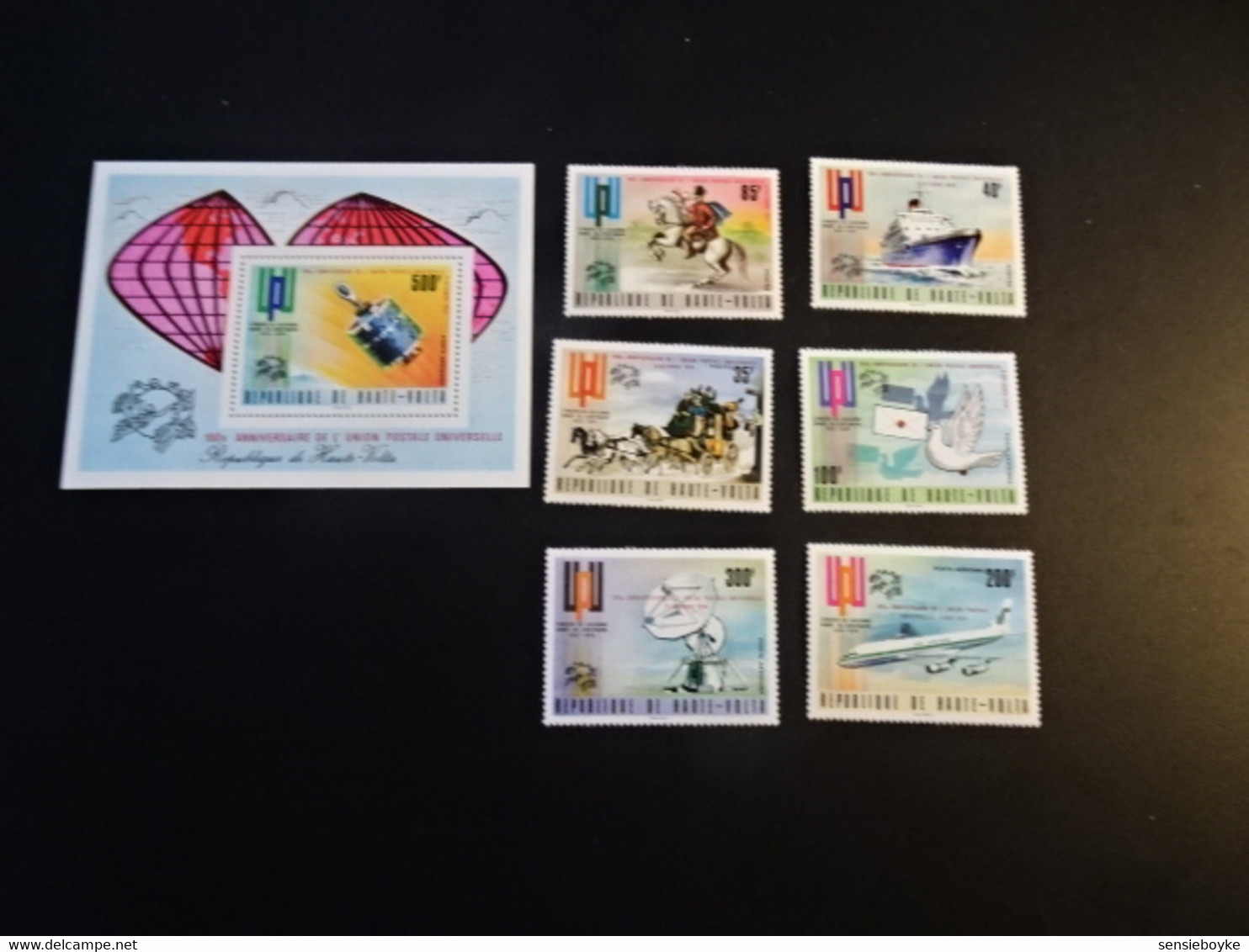 K48457  - Set And Bloc   MNh Haute-Volta   - Burkina Faso 1974  -  UPU Centenary - Red Overpint - U.P.U.