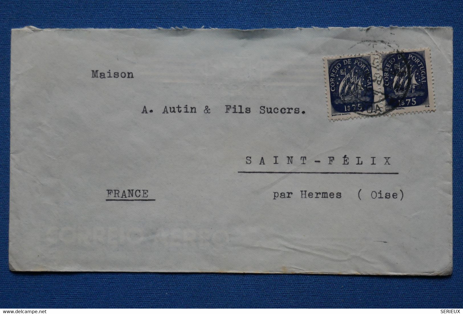 T16  PORTUGAL BELLE LETTRE ASSEZ RARE  1950 LISBOA A ST FELIX FRANCE +PAIRE DE T.P 1$75   $ - Lettres & Documents