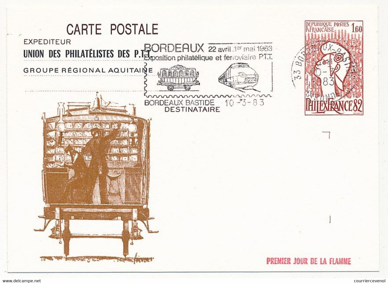 FRANCE - OMEC Et Oblit. Temporaire "Union Phil. PTT LA POSTE FERROVIAIRE - BORDEAUX 1993" S/entiers Repiqués - Postales  Transplantadas (antes 1995)