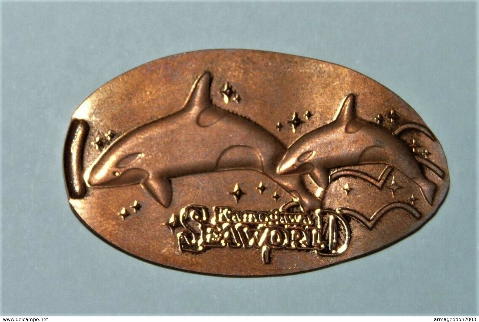 Pressed Coins Souvenir Medallion Médaillon Medaille Dauphin Kamogawa Seaworld - Elongated Coins