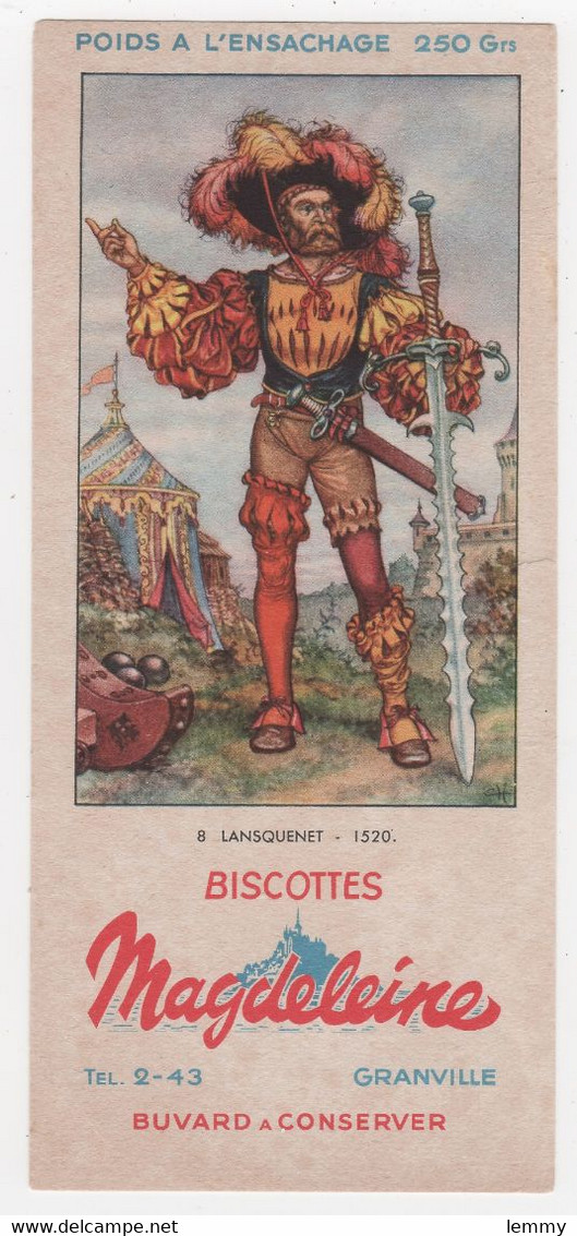 BUVARD - BISCOTTES  MAGDELEINE - MILITARIA - LANSQUENET 1520 - Alimentaire