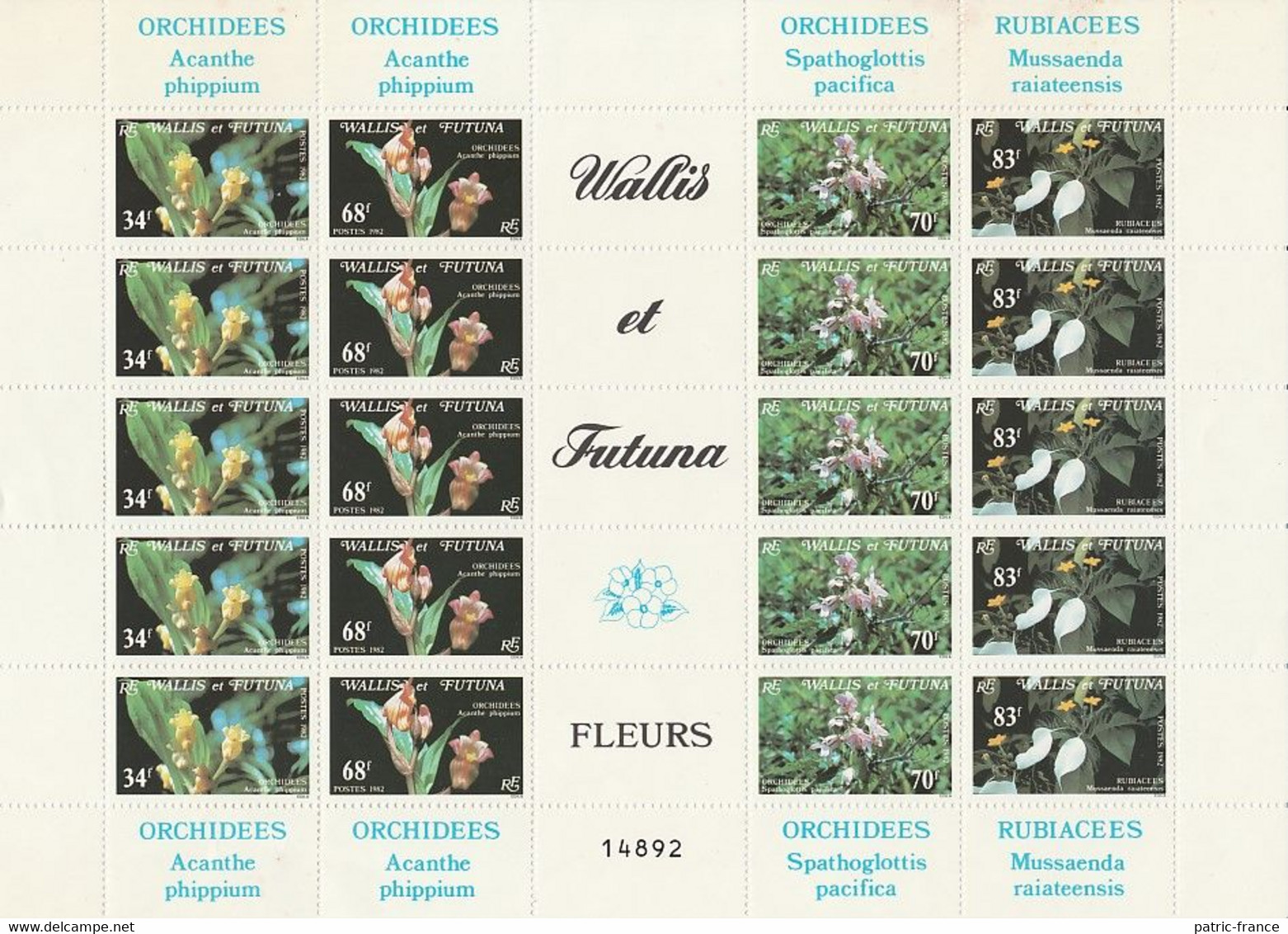 Wallis Futuna 1982 - Orchidées, Feuillet 286/289 - Andere & Zonder Classificatie