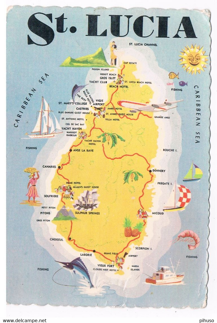 AM-19   SAINT LUCIA : Map-card Of The Island - Santa Lucía