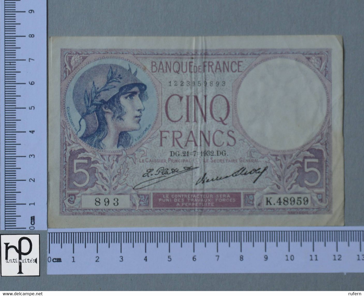 FRANCE 5 FRANCS 1932 -    2 SCANS  - (Nº42889) - 5 F 1917-1940 ''Violet''