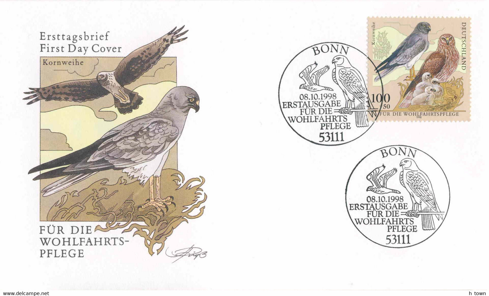 126  Busard Saint-Martin (Circus Cyaneus) - Hen Harrier FDC From Gerrmany. Bird Of Prey - Eagles & Birds Of Prey