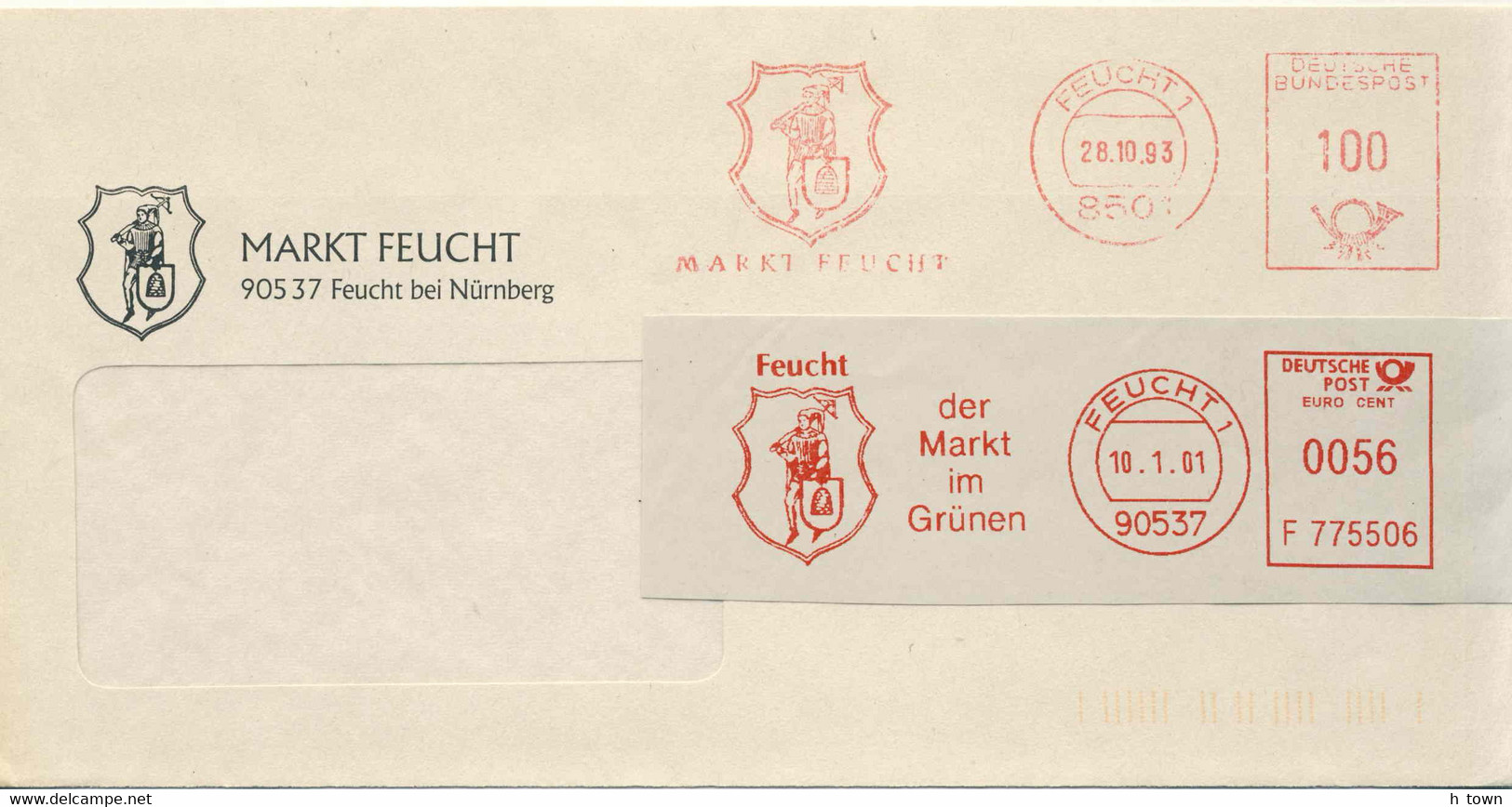 126  Ruche, Abeille: 2 Ema D'Allemagne - Beehive In Coat Of Arms: Meter Stamps From Feucht. Bee Honey Miel Apiculture - Honeybees