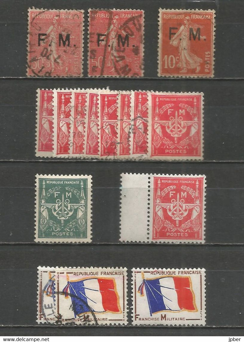 France - Timbre De Franchise Militaire - Lot De 16 Timbres */o - Military Postage Stamps