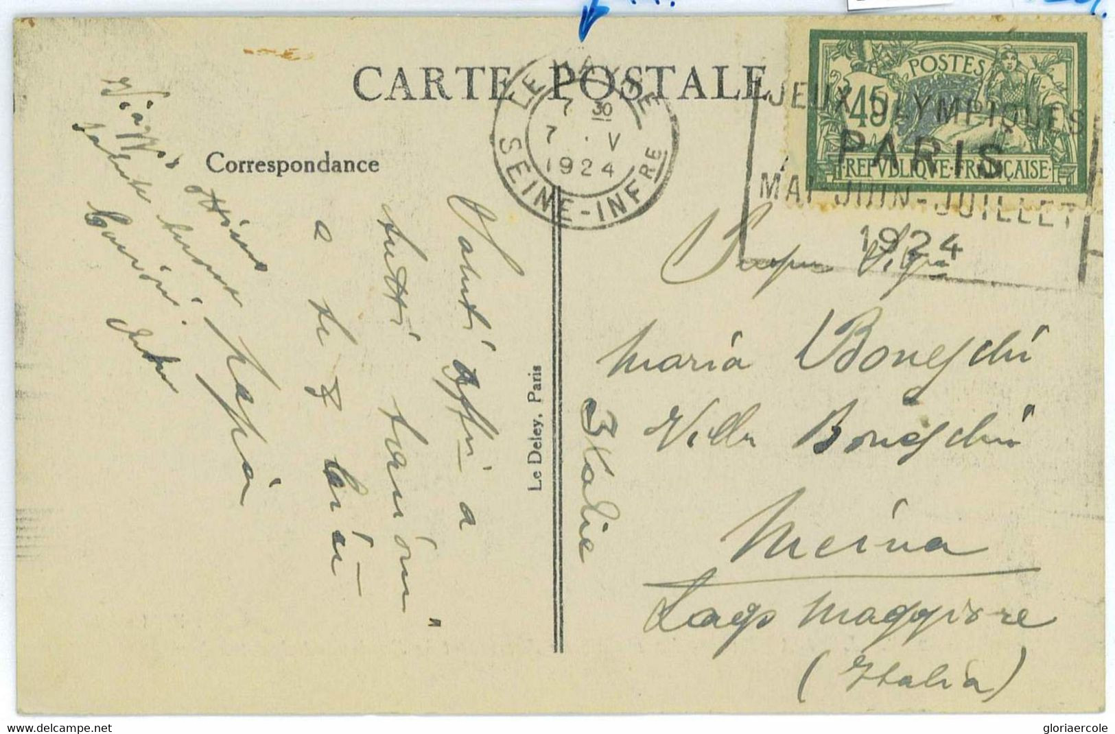 BK1911 - FRANCE - POSTAL HISTORY -  1924  Olympic Games  POSTMARK: Le Havre - Verano 1924: Paris