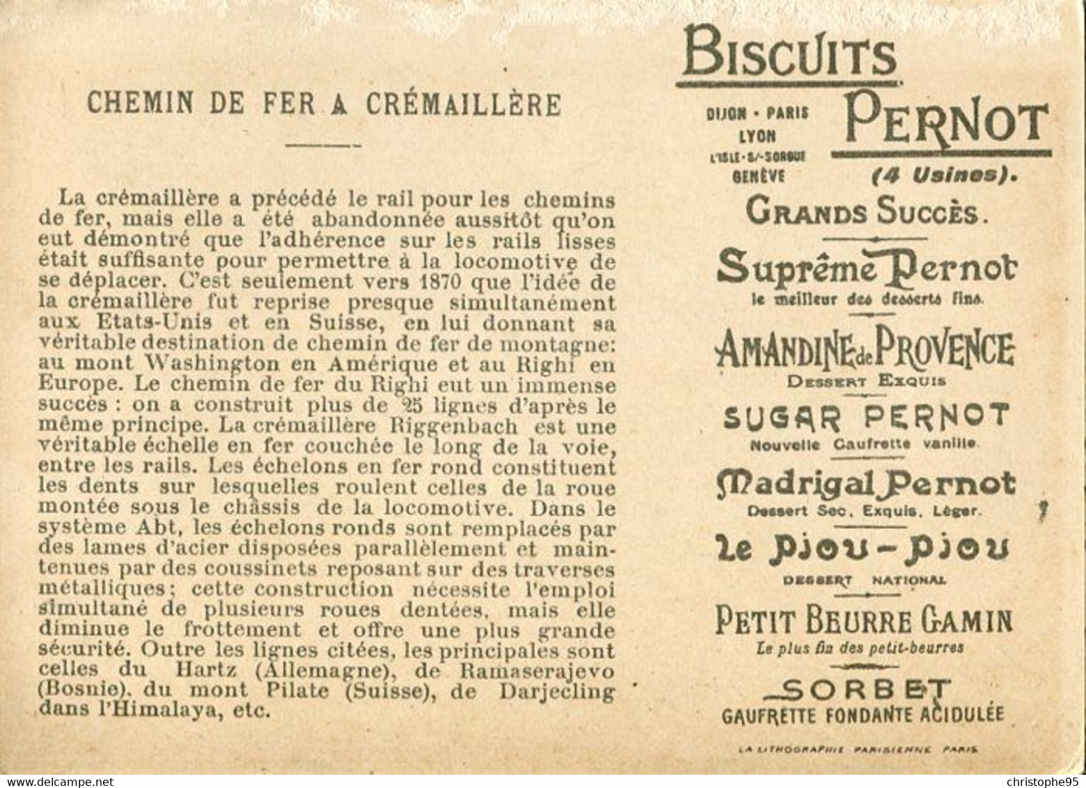 Chromos .n° 23365. Biscuits Pernot . Train .chemin De Fer A Cremaillere . - Pernot