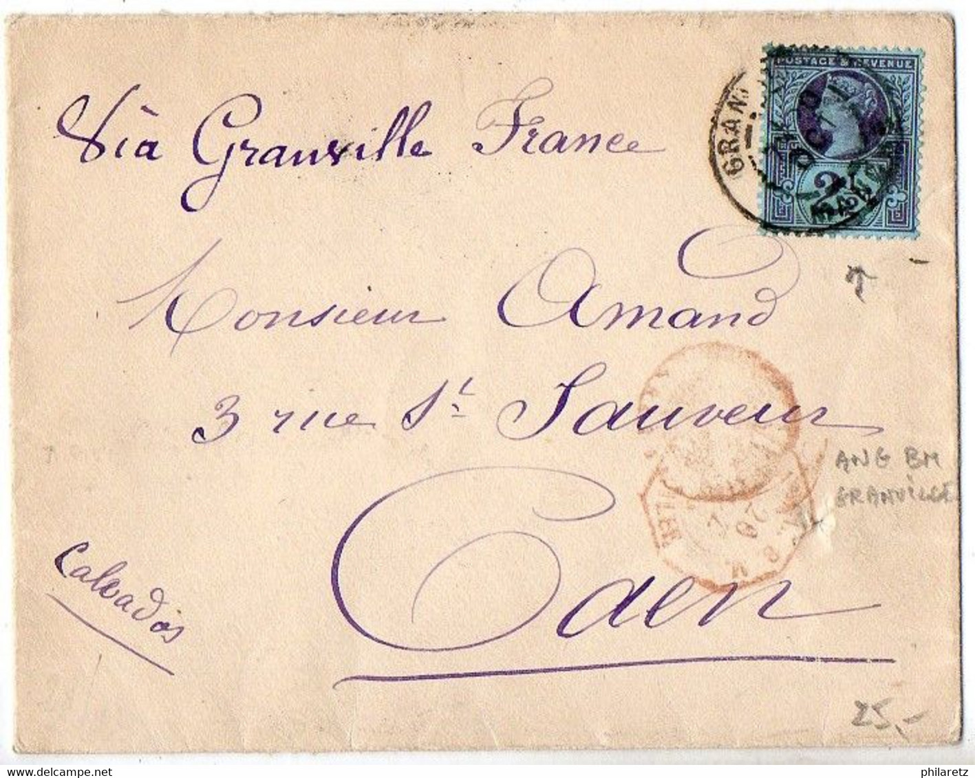 Jersey : CaD 'ANGL. B.M. Granville' Sur Lettre Avec Timbre Oblitéré CaD De Granville (Année Illisible) - Jersey