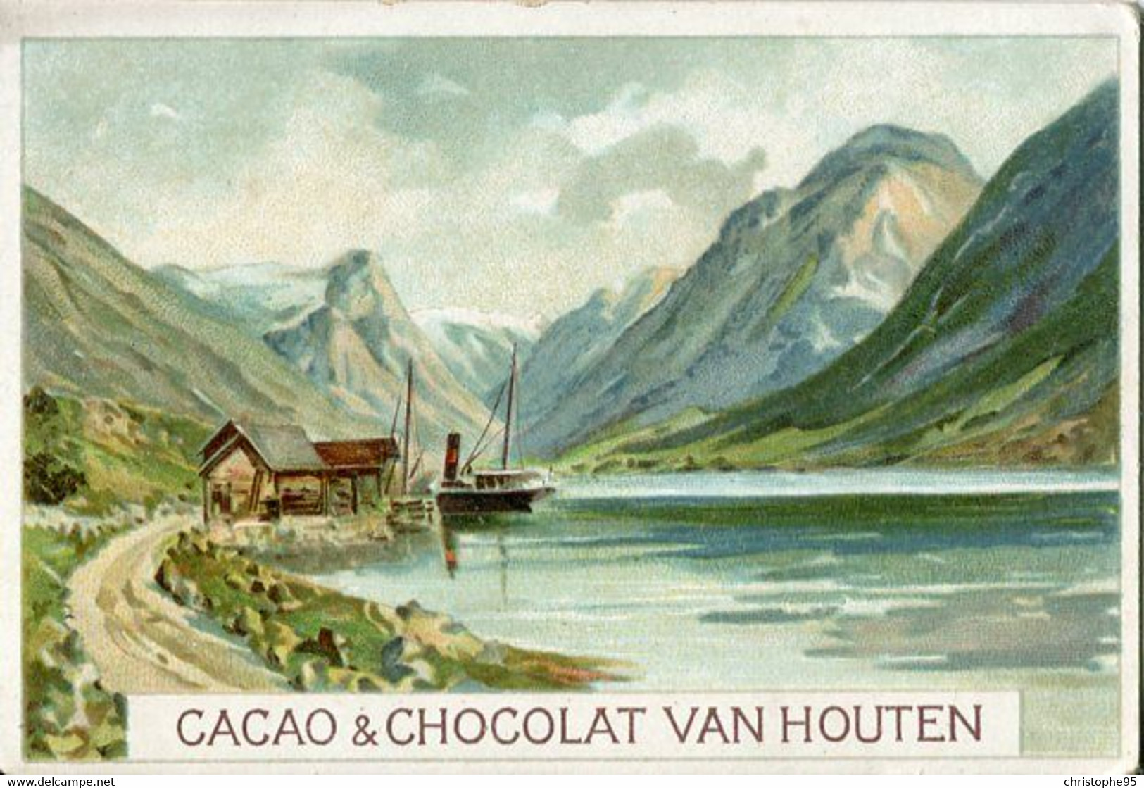 Chromos .n° 23379. Cacao Et Chocolat Van Houten. Paysage. Bateau . - Van Houten