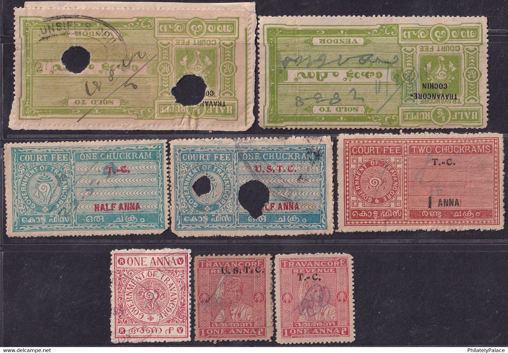 India Travancore Cochin State Court Fee & Revenue Stamps (8) (**) Inde Indien - Travancore-Cochin