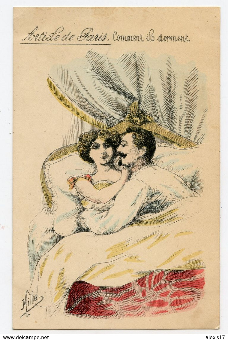 Illustrateur Mille. Article De Paris  "  Comment Ils Dorment  " Couple Au Lit. érotique. Erotic. - Mille