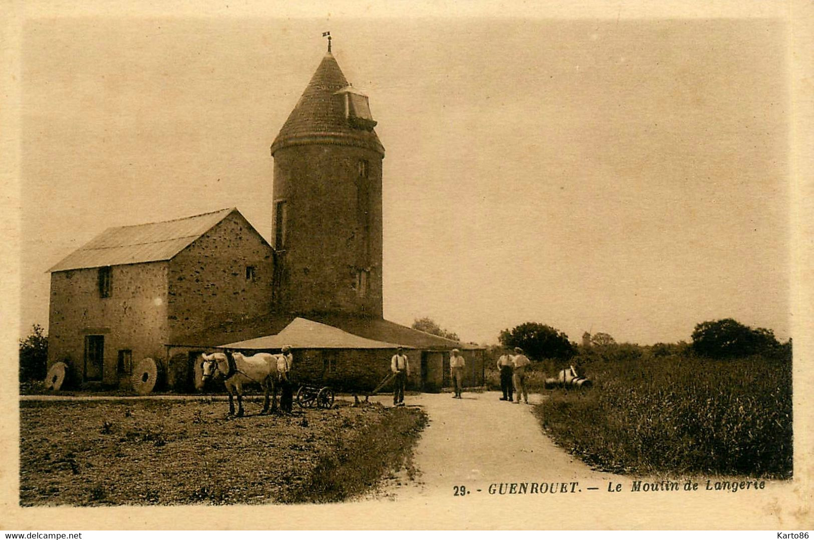 Guenrouet * Guenrouët * Le Moulin à Vent De Langerie * Molen * Scène Agricole Attelage Cheval Machine Agriculture - Guenrouet
