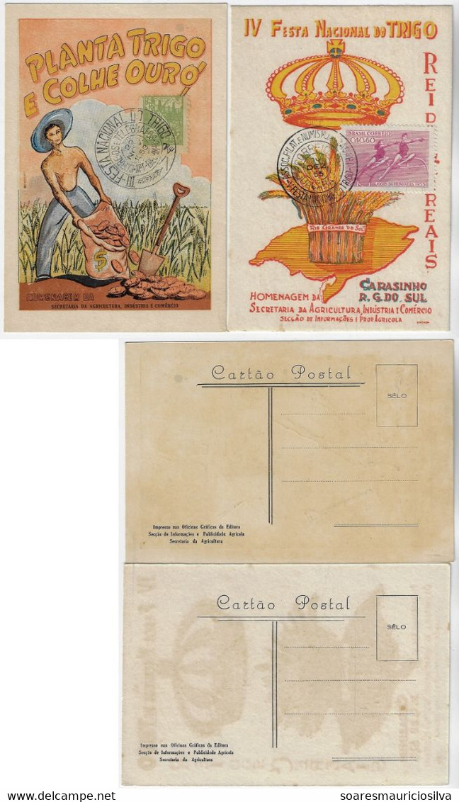 Brazil 1953 And 1955 2 Maximum Card National Wheat Festival - Tarjetas – Máxima