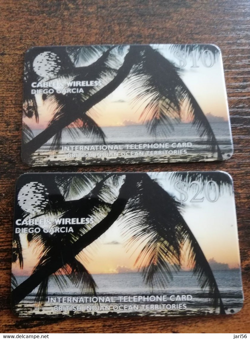 DIEGO GARCIA  $10I,-   $20,-  DGA-R-21- DGA-R-22  SUNSET    750 MICRON  USED   CARD   **5622** - Diego-Garcia