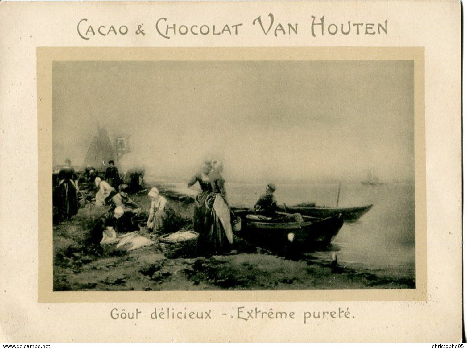 Chromos .n° 23400. Cacao Et Chocolat Van Houten.  Femmes Lavant Le Linge. Barque . - Van Houten
