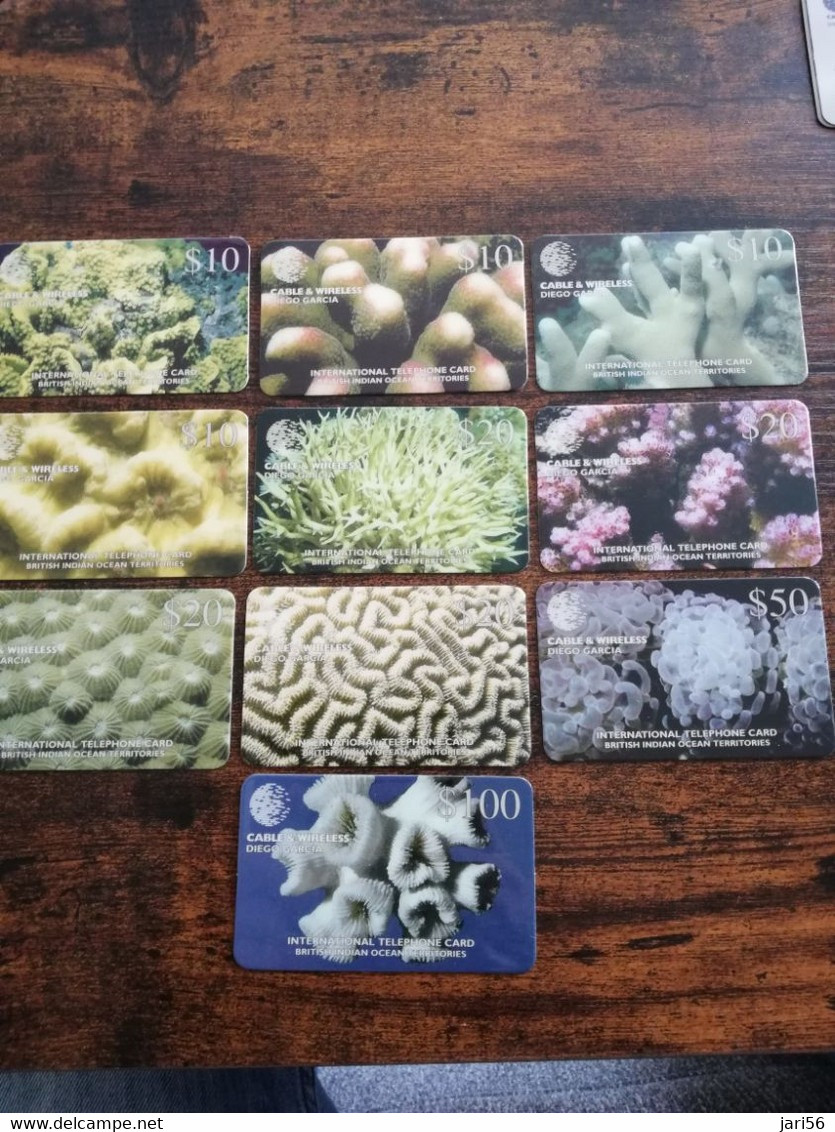 DIEGO GARCIA 4X  $10,-  4X  $20,-1X$50, 1X$100,-   DGA-R-27- DGA-R-36  CORALS OF TE CHAGOS / MINT   CARDS   **5623** - Diego-Garcia