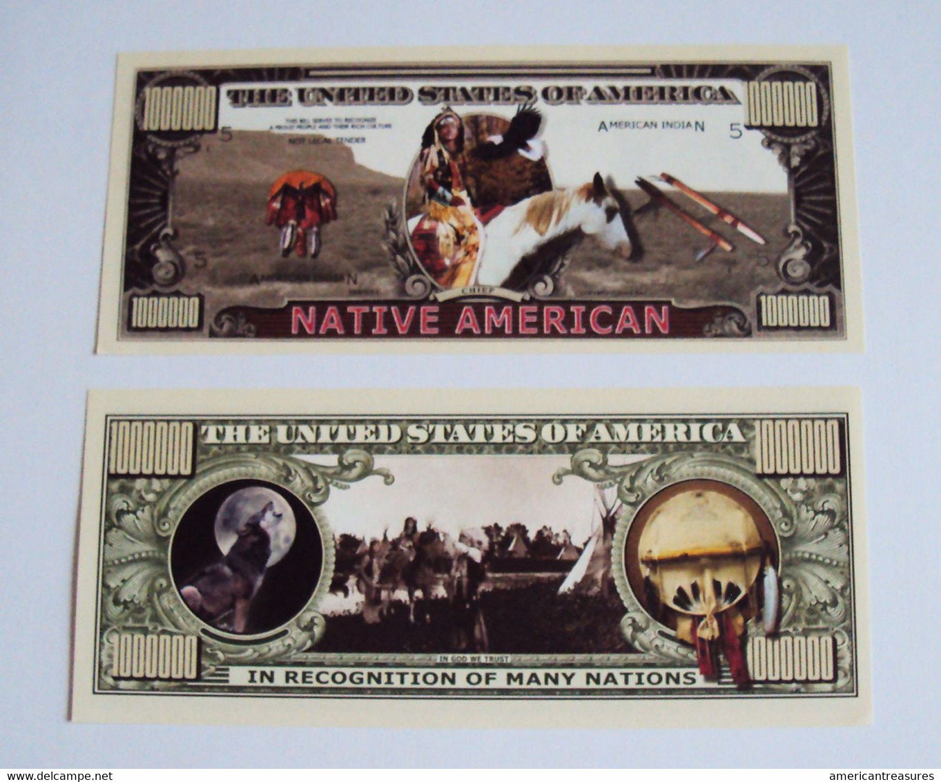 USA 1 Million Dollar Novelty Banknote 'Native American' - USA History Series - NEW - UNCIRCULATED & CRISP - Altri – America