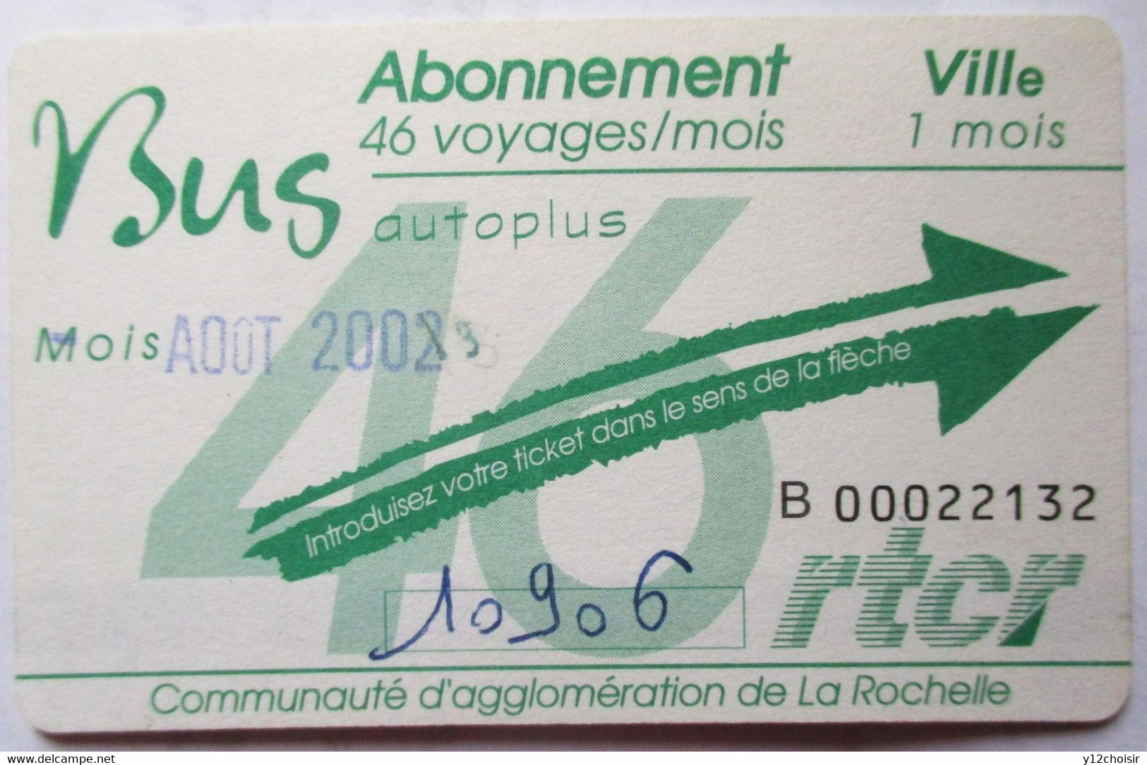 TICKET TITRE TRANSPÖRT UN MOIS BUS 2003 LA ROCHELLE - Andere & Zonder Classificatie