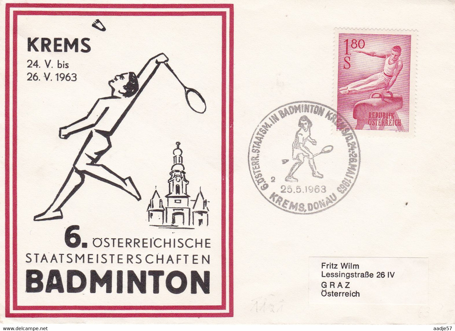 Austria Österreich AUTRICHE 1963 Cancellation; National Badminton Championship Krems ; Badminton Player - Bádminton