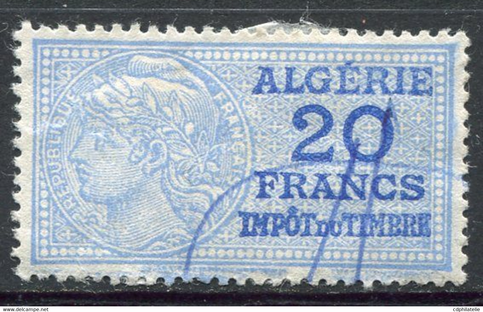 ALGERIE TIMBRE FISCAL OBLITERE  " ALGERIE  20 FRANCS IMPOT DU TIMBRE " - Gebraucht