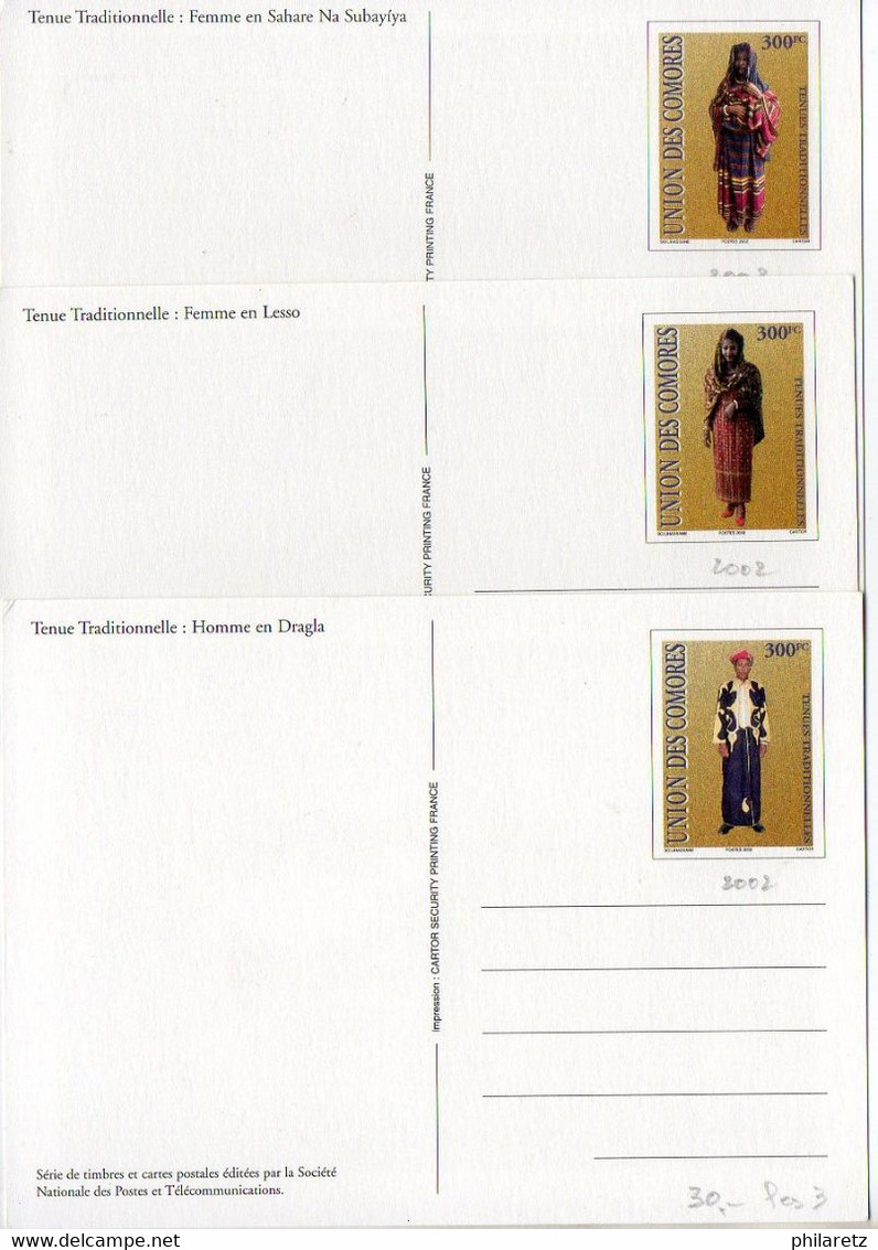 Union Des Comores : Entier Postal Carte - Lot De 3 'Tenue Traditionnelle' émises En 2002 - Otros & Sin Clasificación