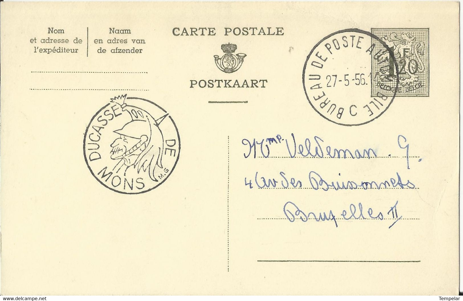 Folklore - Ducasse De Mons - Belgique - Carte Postale De 1956 - Oblitération Bureau De Poste Automobile - Commemorative Documents