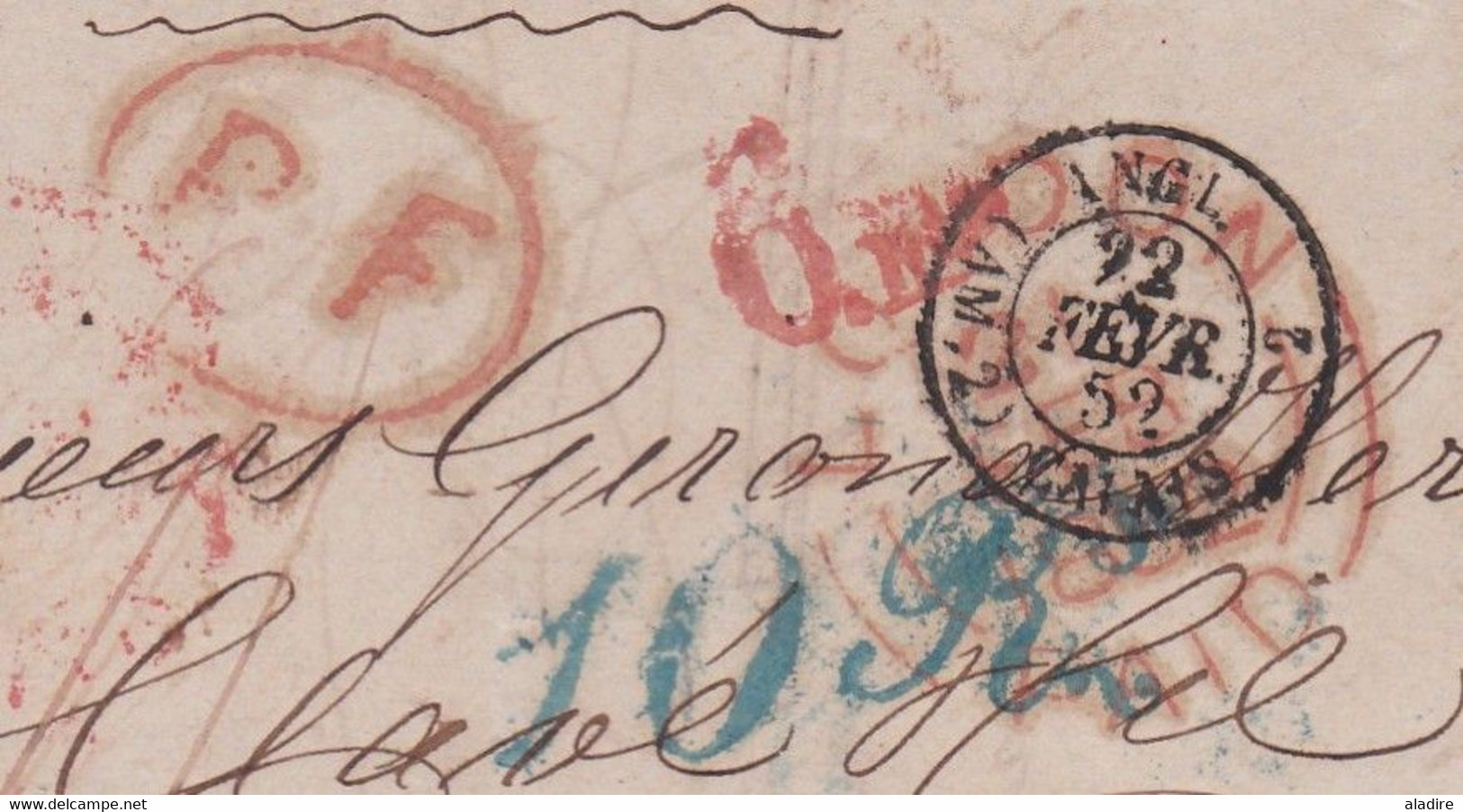 1852 - Lettre Pliée Avec Corespondance De 3 P En Français De London Vers Barcelona Catalunya Espagne Via France - Postmark Collection