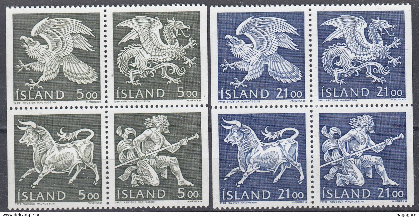 ++G2513. Iceland 1990. 2 Blocs Of 4. Heraldic. AFA 713-20. Michel 714-21. MNH(**) - Nuovi