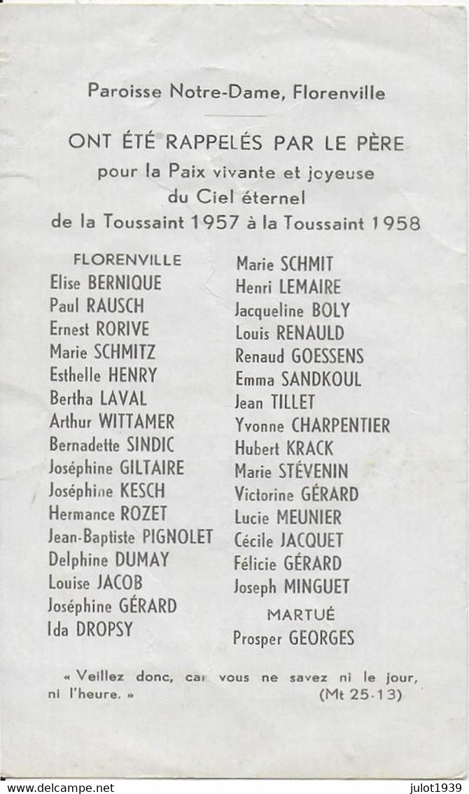 GC . FLORENVILLE ..-- Décès Entre La TOUSSAINT 1957 Et La TOUSSAINT 1958 . - Florenville