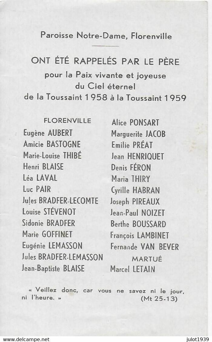 GC . FLORENVILLE ..-- Décès Entre La TOUSSAINT 1958 Et La TOUSSAINT 1959 . - Florenville