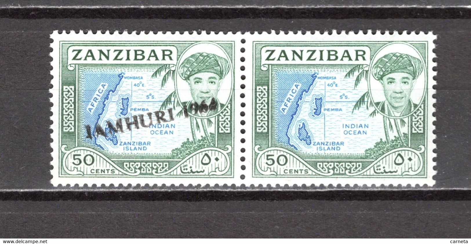 ZANZIBAR    N° 270 TENANT A 249 SURCHARGE TENANT A NON SURCHARGE     NEUFS SANS CHARNIERE   COTE  ? €  CARTE DES ILES - Zanzibar (1963-1968)