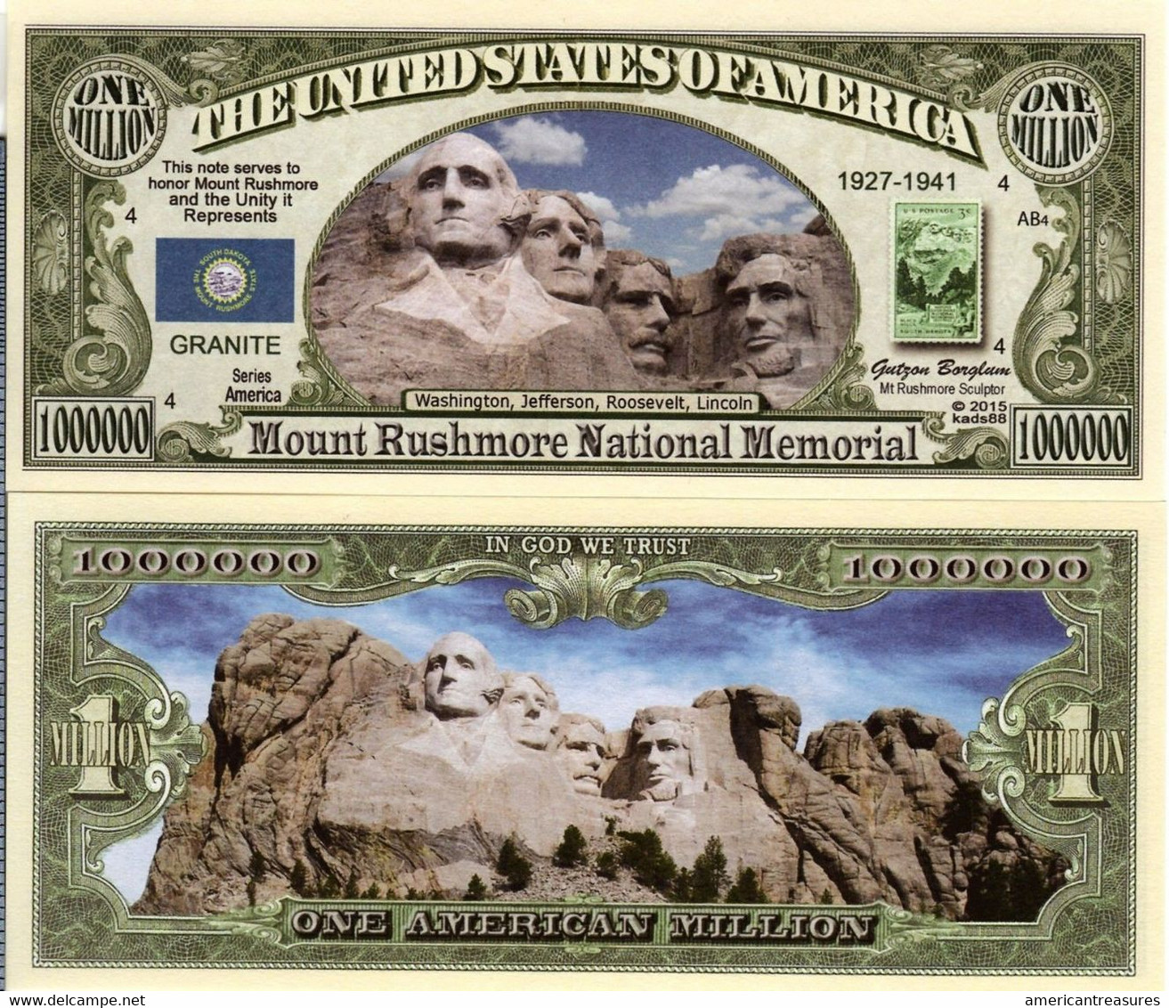 USA 1 Million US Dollar Novelty Banknote 'Mount Rushmore' - US Historical Sites Series - NEW - UNCIRCULATED & CRISP - Altri – America