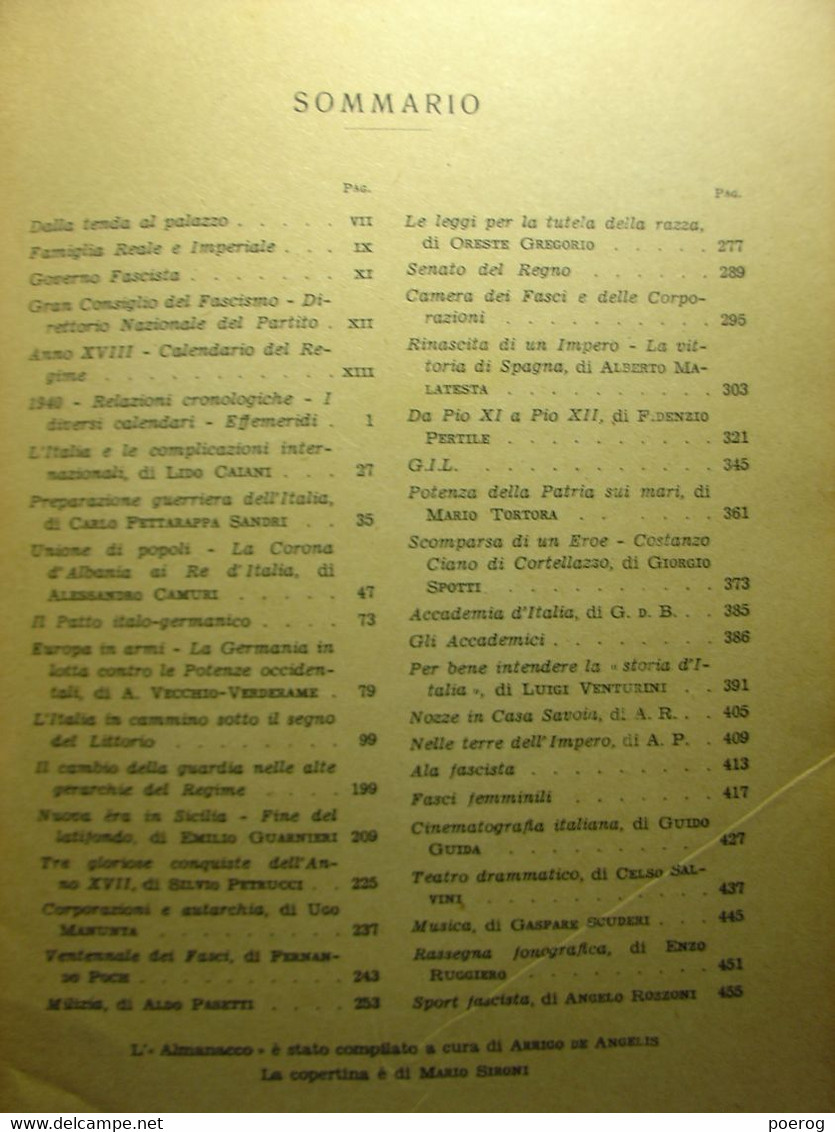 ALMANACCO FASCISTA DEL POPOLO D' ITALIA 1940 - PROPAGANDE - ALMANACH FASCISTE DU PEUPLE ITALIEN 1940 - MUSSOLINI  ITALIE - Zu Identifizieren