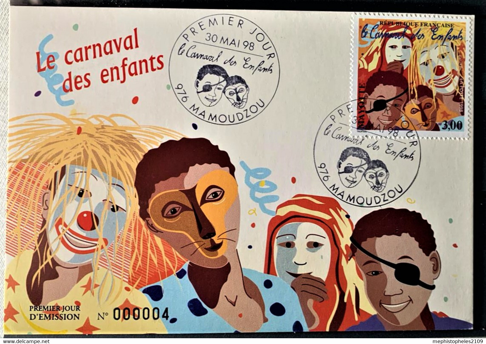 MAYOTTE 1998 - FDC Numéroté 000005 - Le Carnaval Des Enfants - Covers & Documents