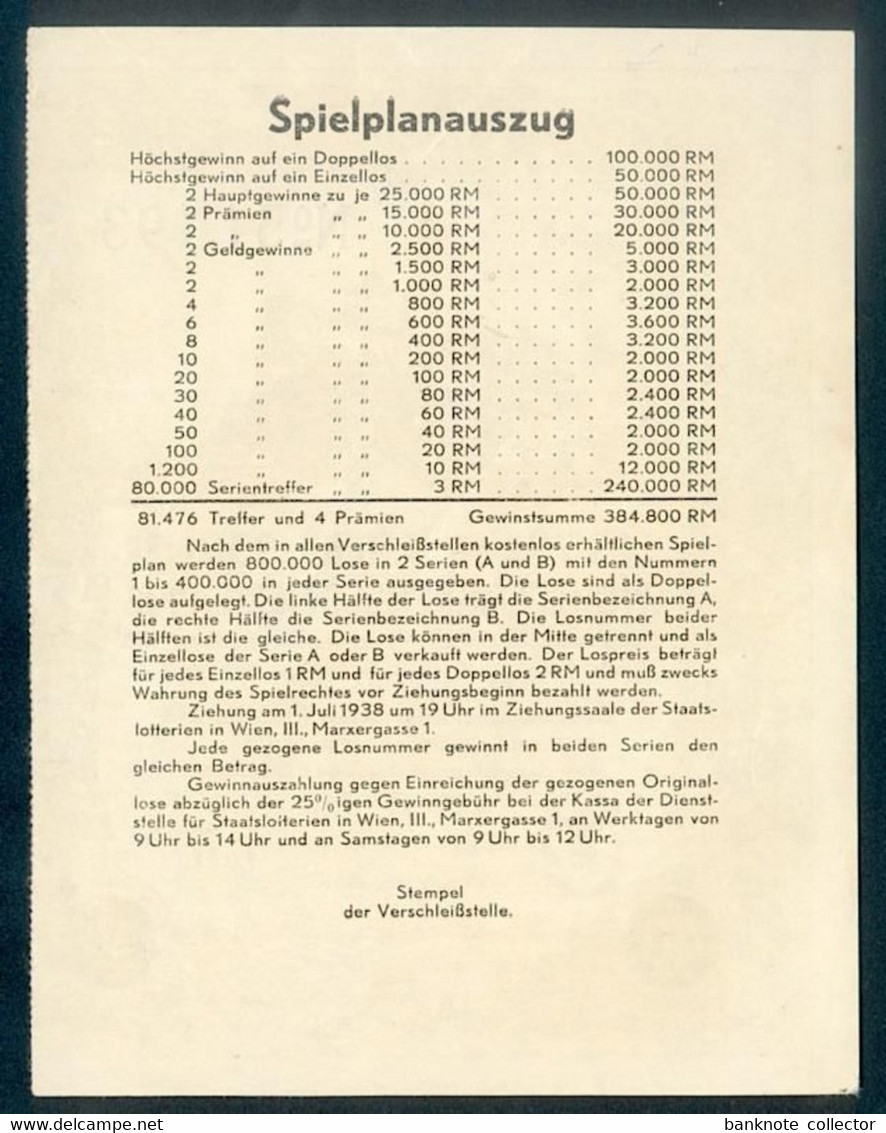 Deutschland, Germany - " 40. WOHLTÄTIGKEITSLOTTERIE ", Serie A, Wien - 1938 ! - Other & Unclassified