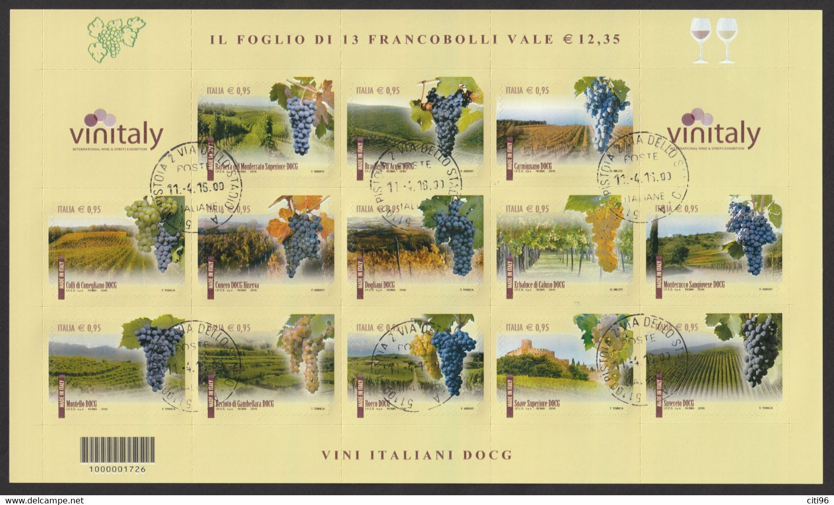 ITALIA 2016 Vini Italiani Foglietto Usato - 2011-20: Used