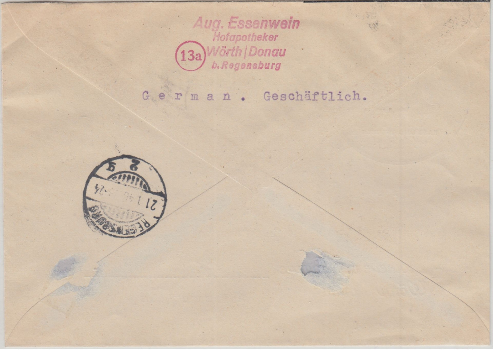 AM-Post - 4x8+12 Pfg. Illustr. Einschreibebrief Wörth - Regensburg 1946 - Other & Unclassified