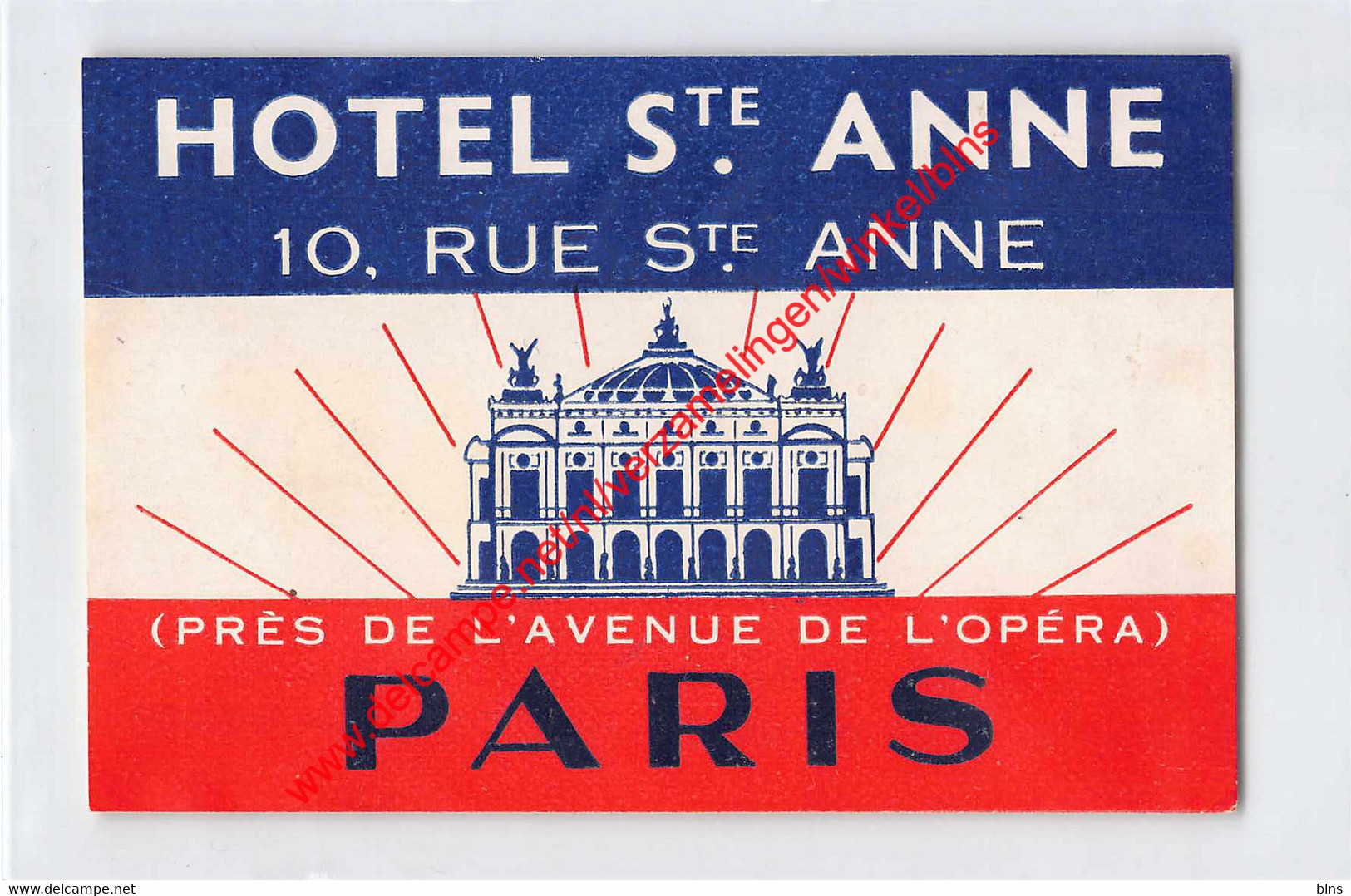 Paris - Hôtel Sainte Anne - Rue Ste Anne - Hotel Label - France - Adesivi Di Alberghi